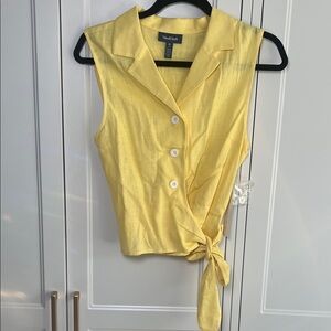 ModCloth Yellow Button-Down Wrap Blouse